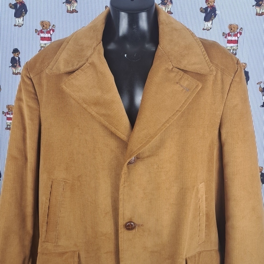 Vintage 70s JCPENNY corduroy blanket quilt lined tan & plaid 2XL long over coat
